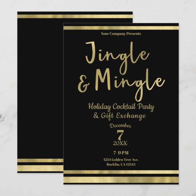 Jingle & Mingle Gold Företagsjulfest Inbjudningar (Fram/baksida)