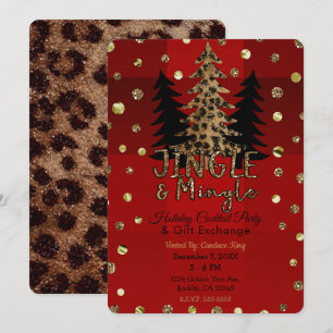Jingle & Mingle Guld Glam Leopard Julfest Inbjudningar