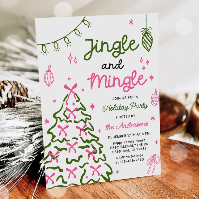 Jingle & Mingle Hand Drawn Christmas Holiday Party Inbjudningar (Skapare uppladdad)