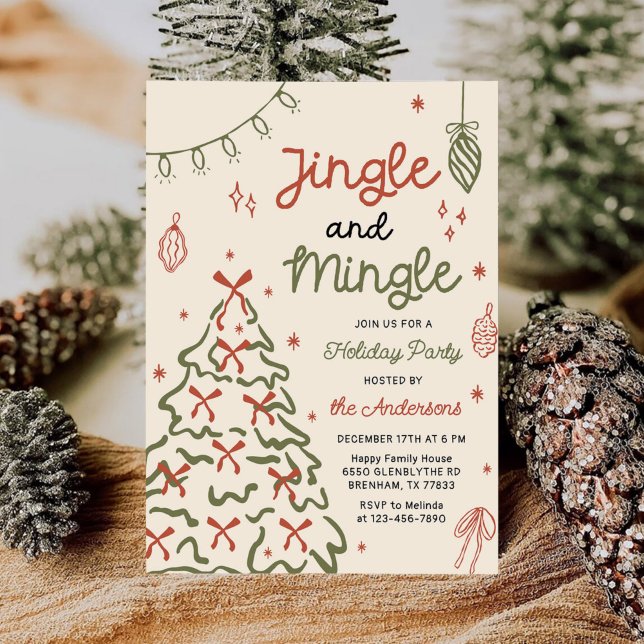 Jingle & Mingle Handritad Jul Holiday Party Inbjudningar (Skapare uppladdad)