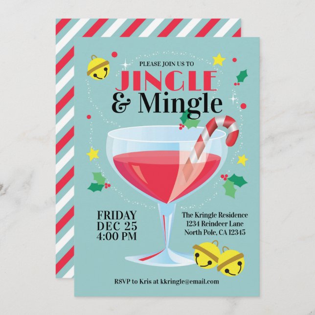 Jingle & Mingle Helgdag Cocktail-partiinbjudan Inbjudningar (Fram/baksida)