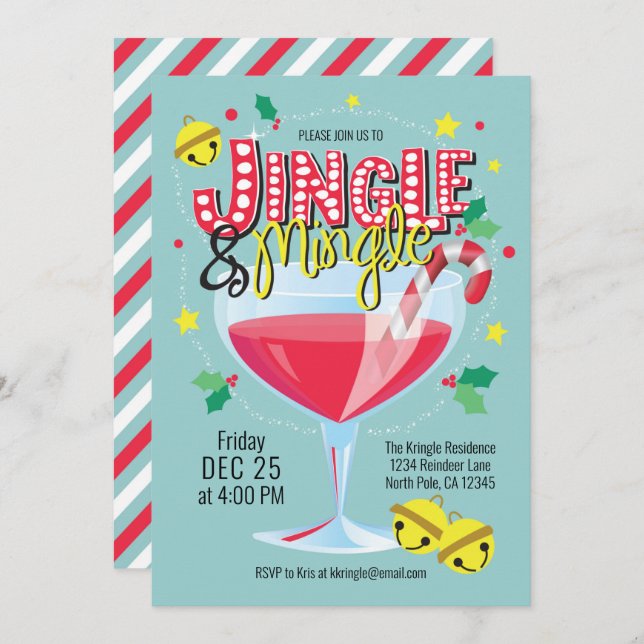 Jingle & Mingle Helgdag Cocktail-partiinbjudan Inbjudningar (Fram/baksida)