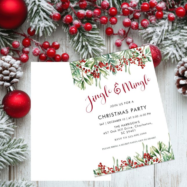 Jingle & Mingle Helgdag Greenery jul Party Inbjudningar (Skapare uppladdad)