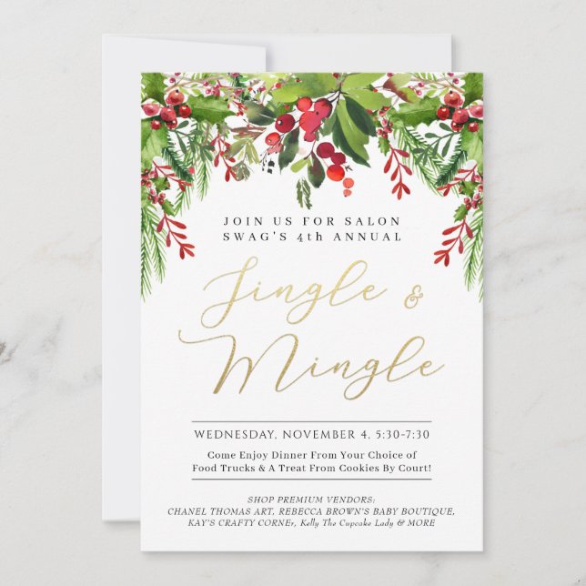 Jingle & Mingle i Fresh Garland Evenemangsinbjudan Julkort (Framsida)
