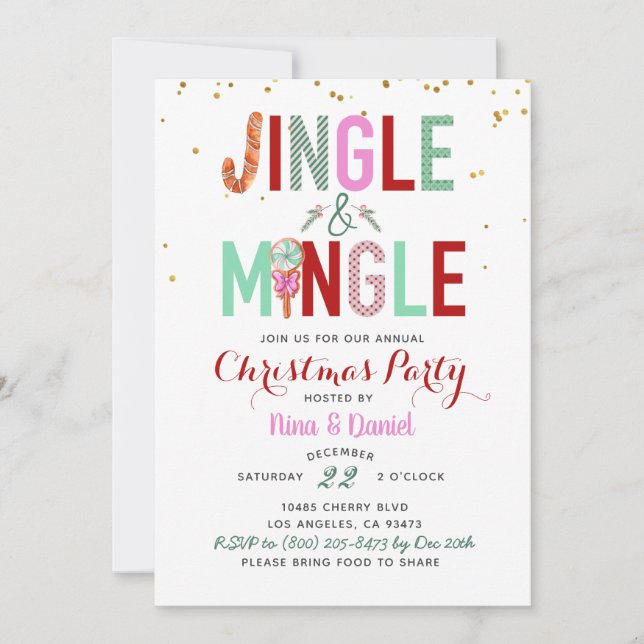 Jingle & Mingle-inbjudan till julfest Inbjudningar (Framsida)
