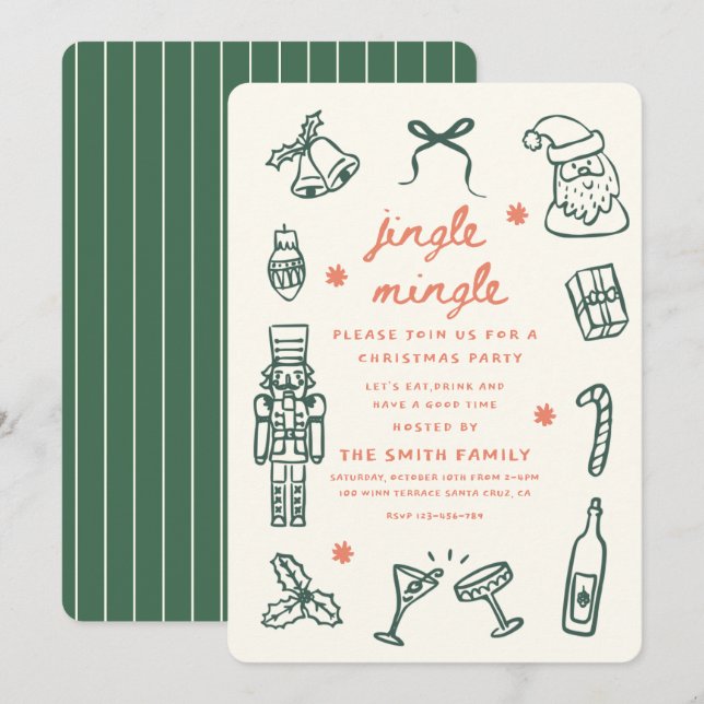 Jingle Mingle Jul Cocktailfest Inbjudningar (Fram/baksida)