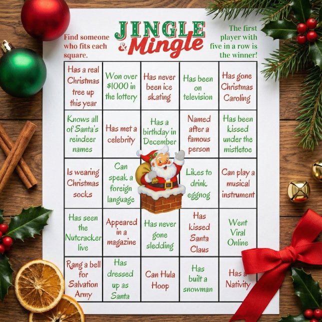 Jingle & Mingle Jul Humans Bingospel Reklamblad (Jingle & Mingle Christmas Human Bingo Game Sheets )