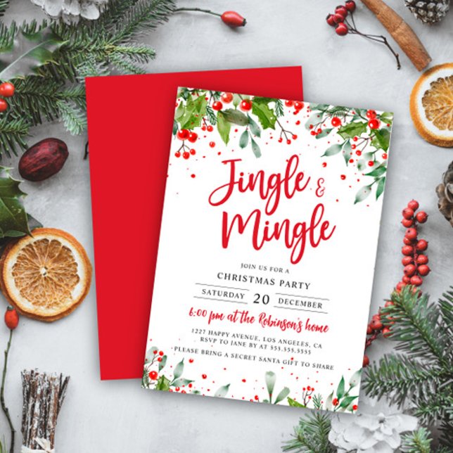 Jingle & Mingle jul Party Holly Berries Inbjudningar (Skapare uppladdad)