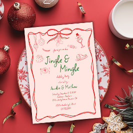 Jingle Mingle jul röd handritade klotter Inbjudningar
