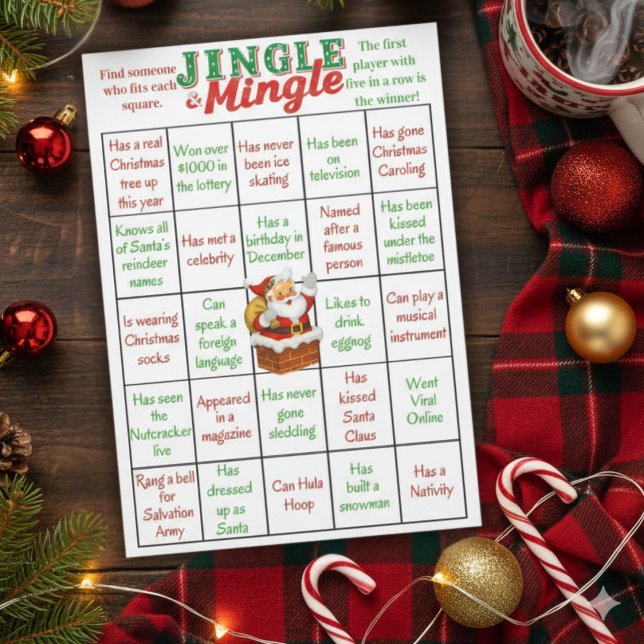 Jingle & Mingle Julbingo Spelkort Inbjudningar (Jingle & Mingle Christmas Bingo Game Card)