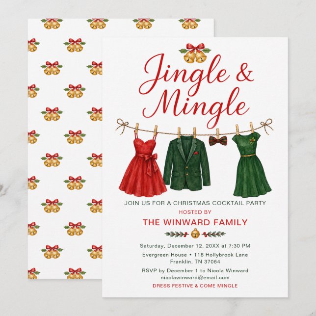 Jingle & Mingle Julcocktailfest Inbjudningar (Fram/baksida)