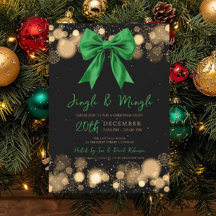 Jingle Mingle Julfest Winter Guld Bow Grön  Inbjudningar