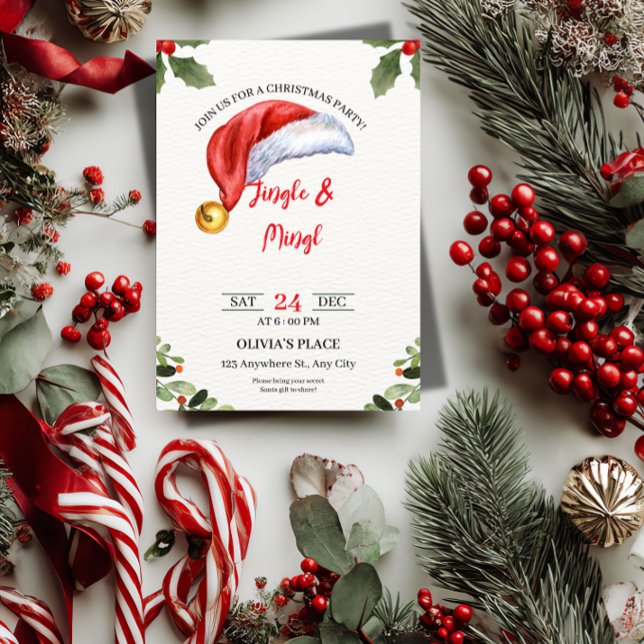Jingle & Mingle Julfestinladning  Inbjudningar ("Jingle, Mingle & Swap Gifts! 🎄 The perfect, customizable invite for your Friendsmas & Secret Santa)