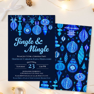 Jingle & Mingle Navy Jul Baubles Watercolor Inbjudningar