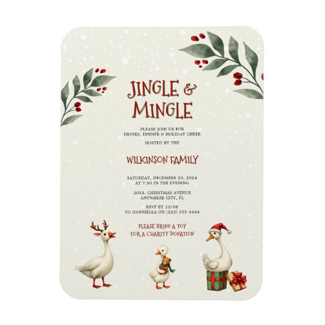 Jingle Mingle Party-inbjudan till julgäss Magnet (Vertikal)