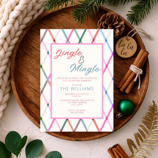 Jingle Mingle Pastel Checkated Mönster jul Inbjudningar (Skapare uppladdad)