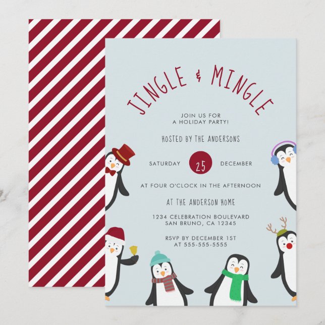 Jingle & Mingle Penguin Julfest Inbjudningar (Fram/baksida)