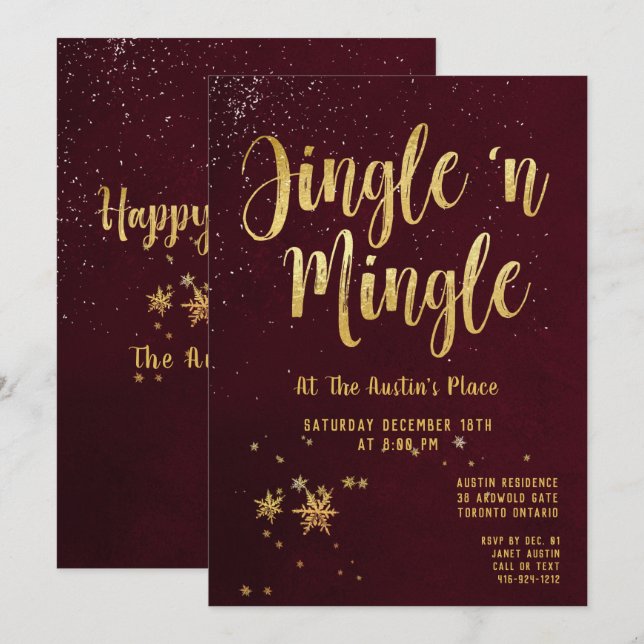 Jingle Mingle Red Guld Calligraphy Julfest Inbjudningar (Fram/baksida)