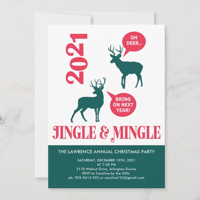 Jingle & Mingle Reindeer jul Roligten Party Inbjudningar (Framsida)