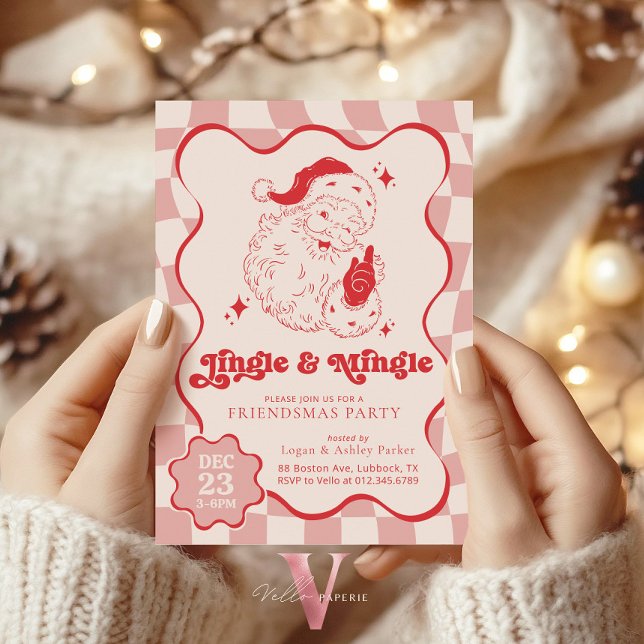 Jingle & Mingle Retro Jul Friendmas-fest Inbjudningar (Skapare uppladdad)