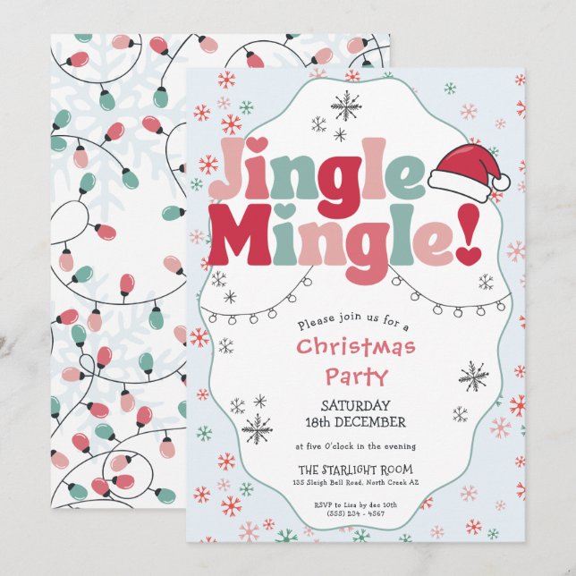 Jingle Mingle Retro Julfest  Inbjudningar (Fram/baksida)