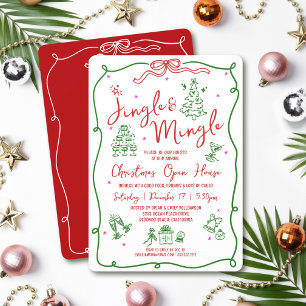Jingle Mingle Röd Grön Handritade Klotter Semester Inbjudningar