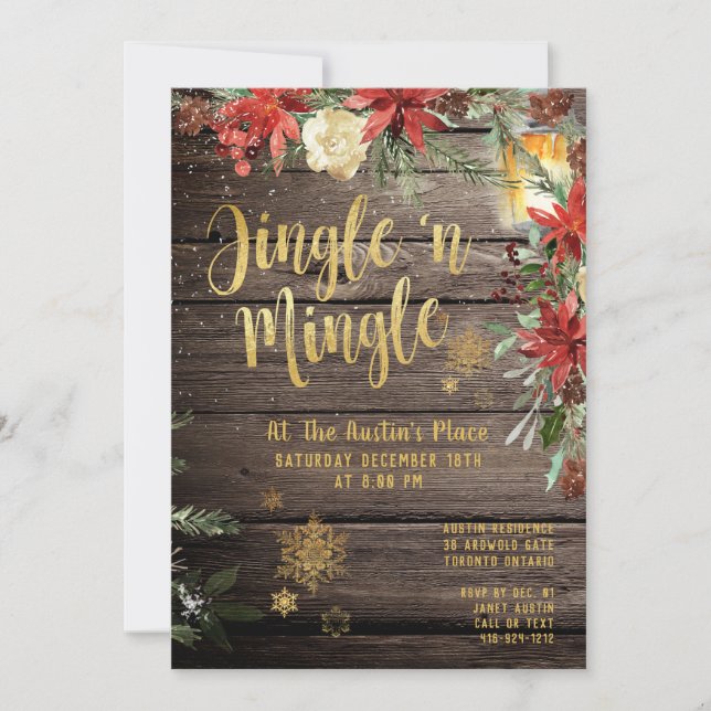 Jingle & Mingle Rustic Guld Calligraphy Party Inbjudningar (Framsida)