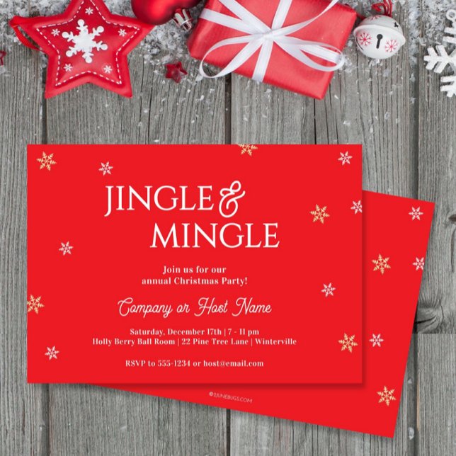 Jingle & Mingle Snöflingor Röd Julfest Inbjudningar (Skapare uppladdad)