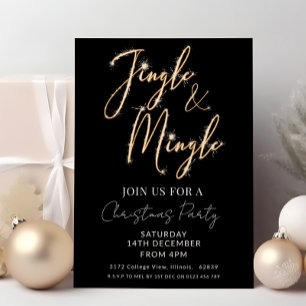 Jingle & Mingle Sparkle Script Svart Jul Inbjudningar