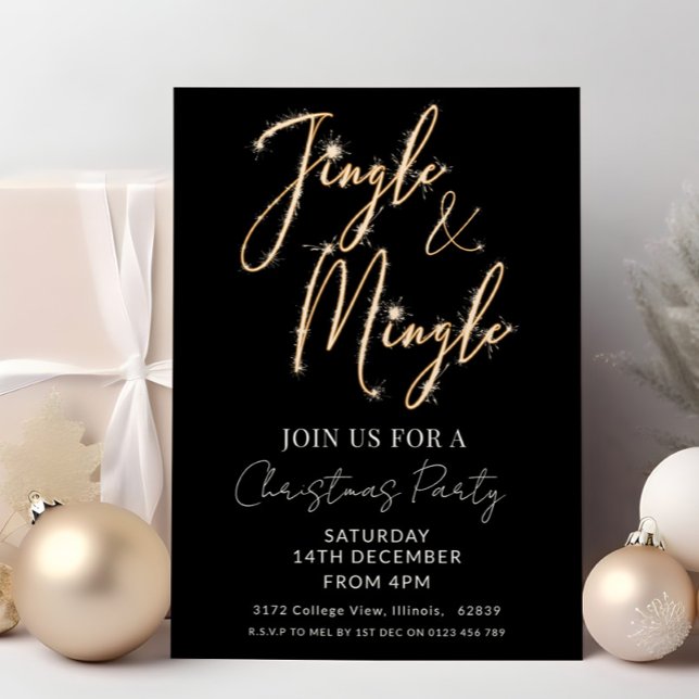 Jingle & Mingle Sparkle Script Svart Jul  Inbjudningar (Skapare uppladdad)