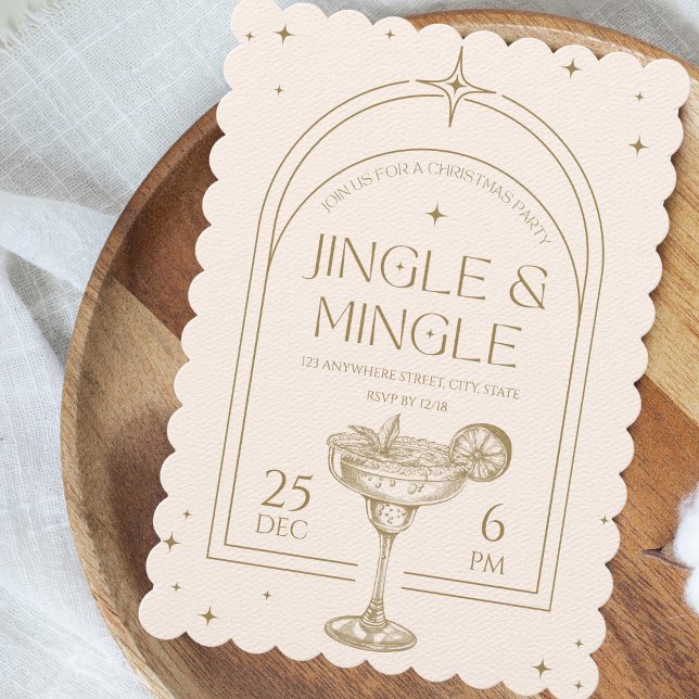 Jingle & Mingle Vintage Cocktail Party Inbjudningar (Retro Vintage Christmas Cocktail Party Invitation)