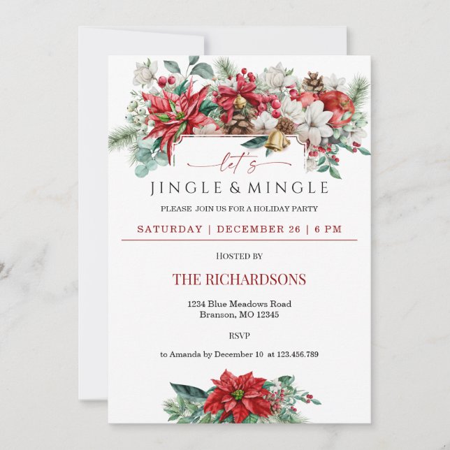 Jingle & Mingle Watercolor Blommigt jul Party Inbjudningar (Framsida)