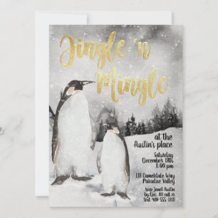 Jingle & Mingle Watercolor Penguins Party Inbjudan