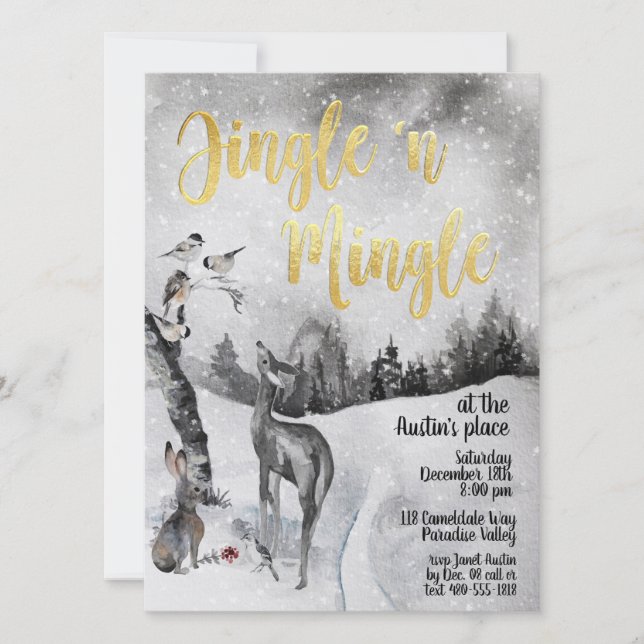 Jingle & Mingle Watercolor Woodland Party Inbjudan (Framsida)