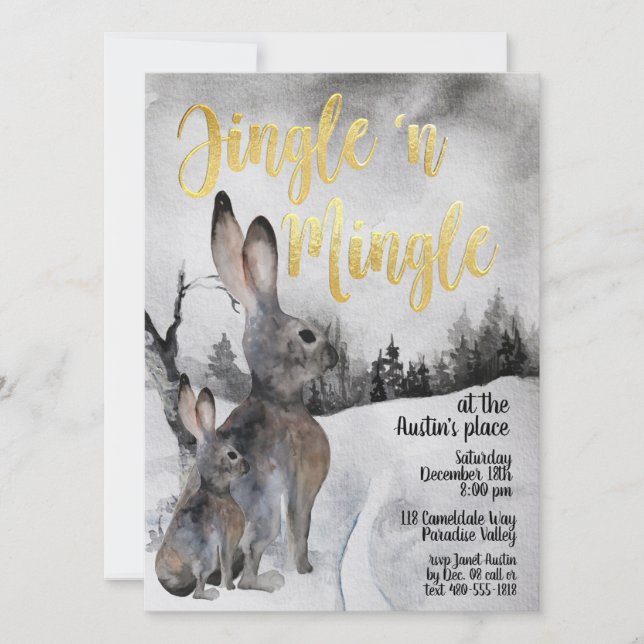 Jingle & Mingle Watercolor Woodland Party Inbjudan (Framsida)