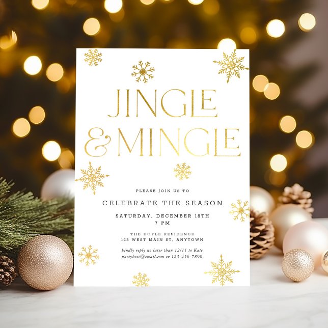 Jingle & Mingle White Guld Snöflingor Helgdag Inbjudningar (Skapare uppladdad)