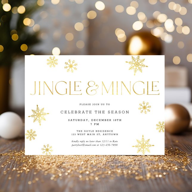 Jingle & Mingle White Guld Snowflake Julfest Inbjudningar (Skapare uppladdad)