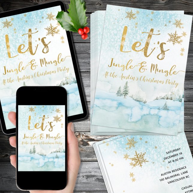 Jingle & MIngle Winter Woodland Party Inbjudan (Jingle & MIngle Winter Woodland Party Invite for printing and instant download.)
