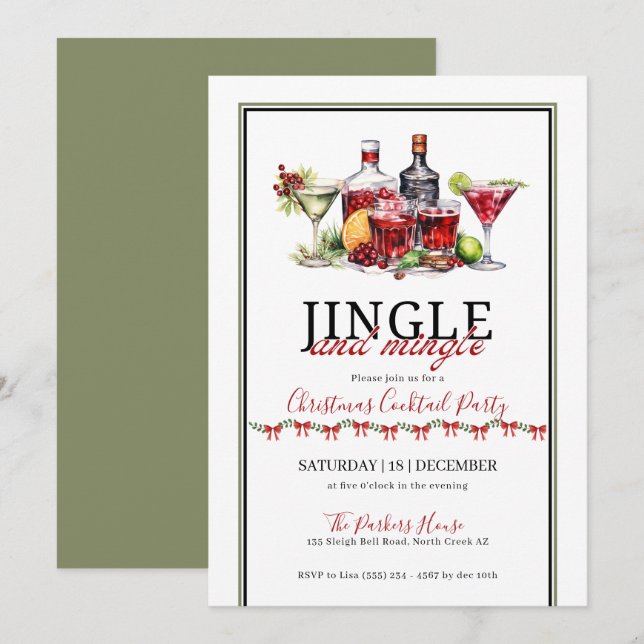 Jingle och Mingle christmas cocktail party Inbjudningar (Fram/baksida)