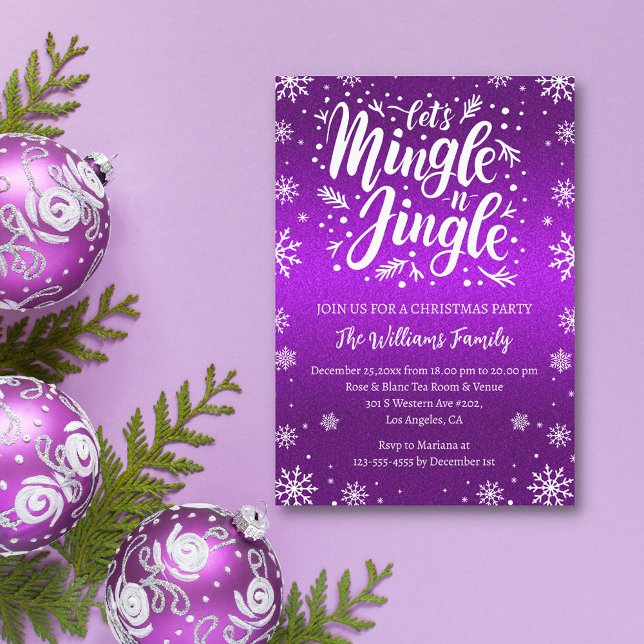 jingle och mingle christmas party lila snöwy inbjudningar (Skapare uppladdad)