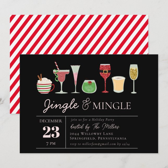 Jingle och Mingle Cocktails jul Party Inbjudningar (Fram/baksida)