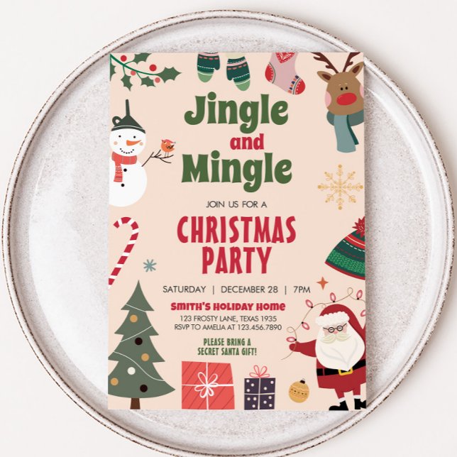 Jingle och Mingle Cute Helgdag jul Party Inbjudningar (Holiday Jingle and Mingle Cute Christmas Party Invitation)