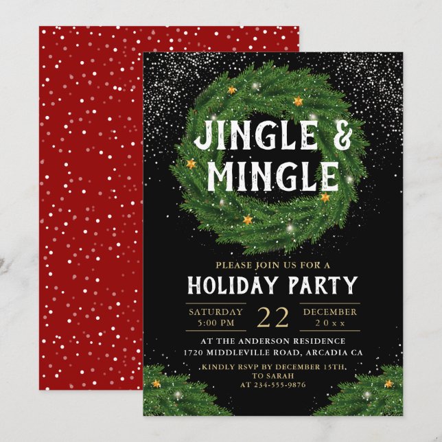 Jingle och Mingle God Julfest vid jul Inbjudningar (Fram/baksida)