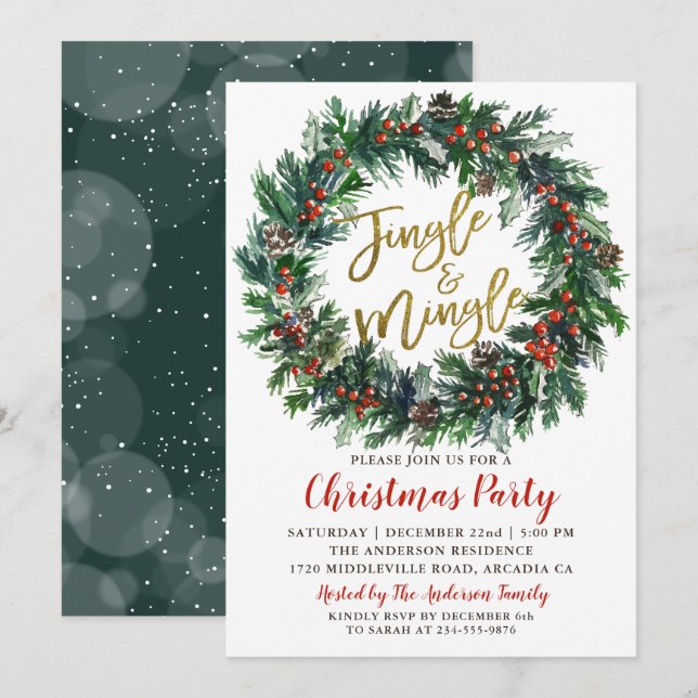 Jingle och Mingle Holly Berries jul Party Inbjudningar (Fram/baksida)