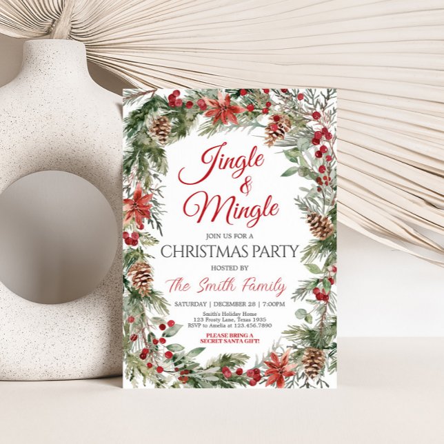 Jingle och Mingle Holly Berries jul Party Inbjudningar (Holly Berries Jingle and Mingle Christmas Party Invitation)