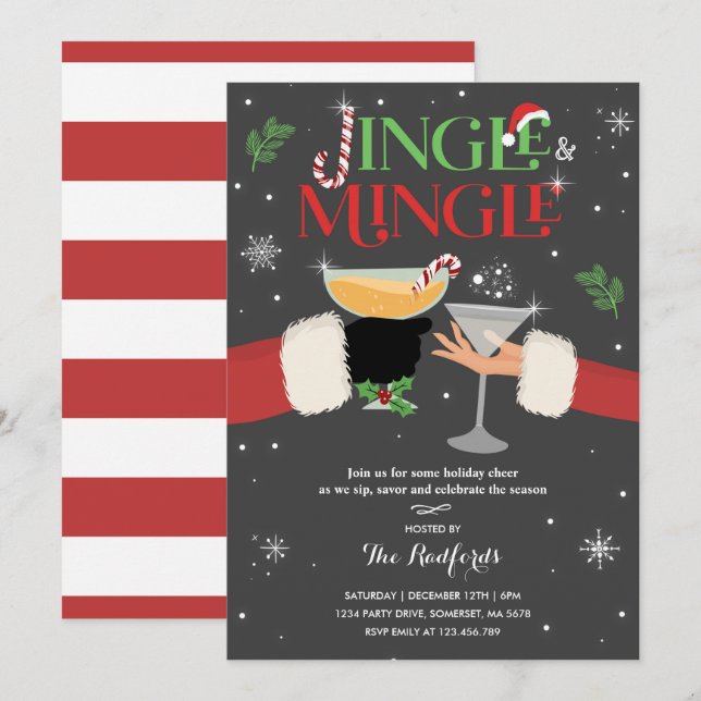 Jingle och Mingle Inbjudan Helgdag Cocktail Party (Fram/baksida)
