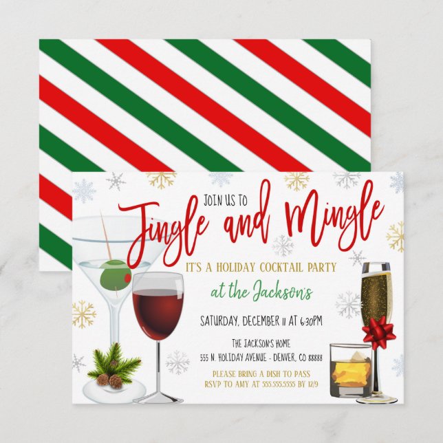 Jingle och Mingle jul Cocktail Party Inbjudan (Fram/baksida)