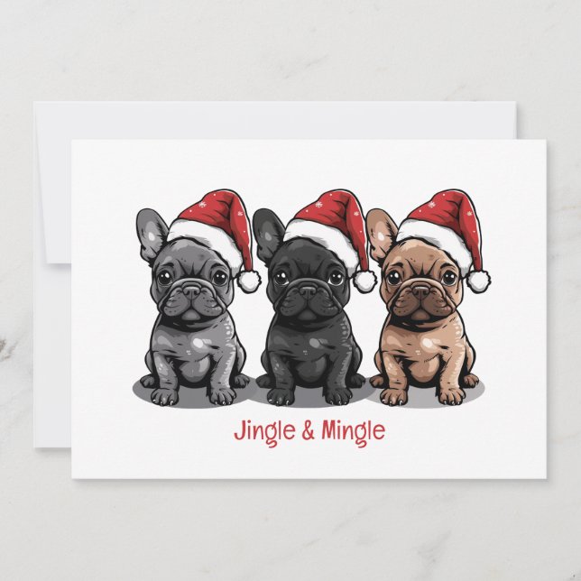 Jingle och Mingle jul Fransk Bulldog Inbjudningar (Framsida)