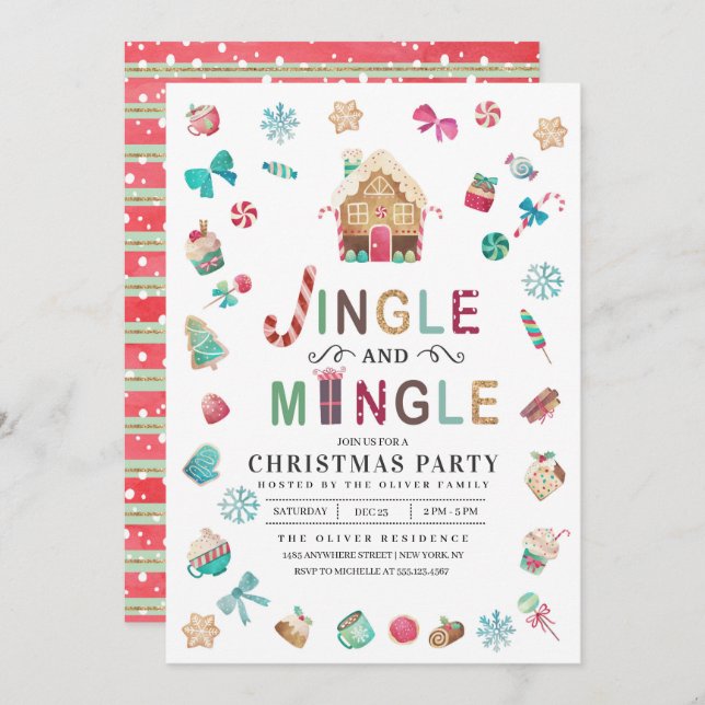 Jingle och Mingle jul Gingerbröd Party Inbjudningar (Fram/baksida)