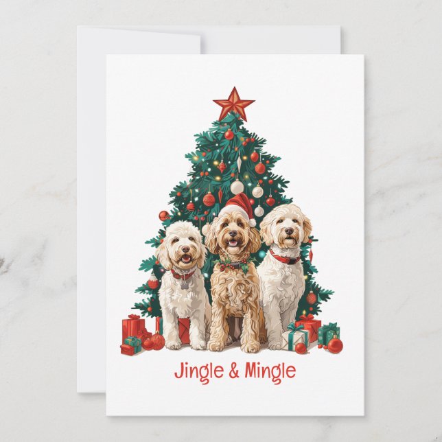 Jingle och Mingle jul Goldendoodle Hundar Inbjudningar (Framsida)
